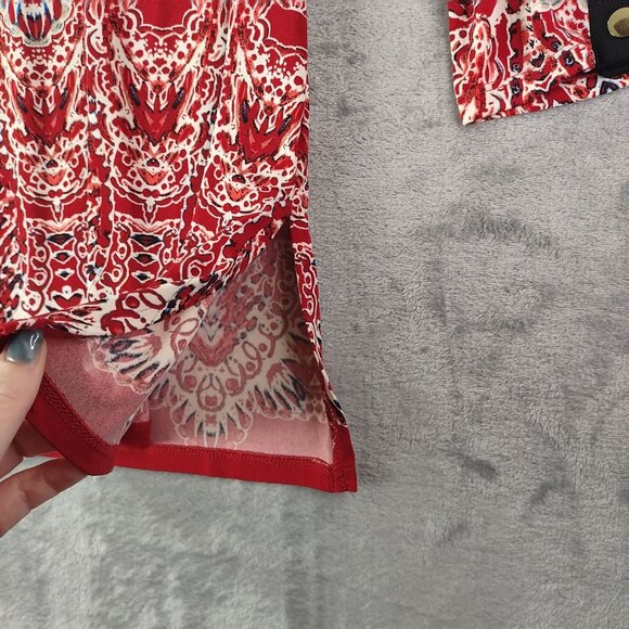 Rafaella‎ Womens Tunic Top S Red Paisley Grommet Button Trim Stretch Career - Picture 6 of 10